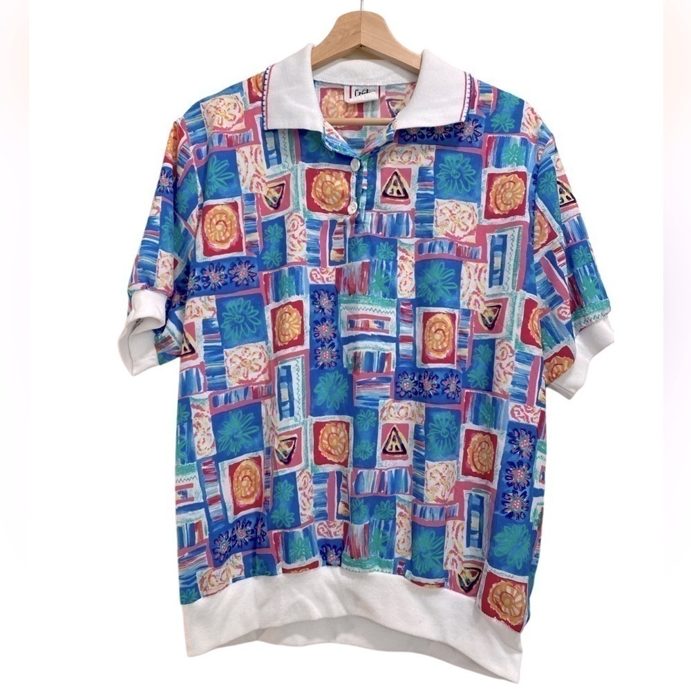 Vintage Cricket Lane Women's Blue and Pink Polo-shirt